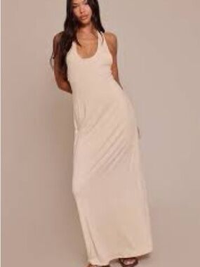 PrettyLittleThing Cream Racerback Maxi Dress 8